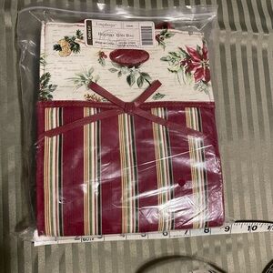 Longaberger Red and Cream Holiday Gift Bag with Stripes & Florals